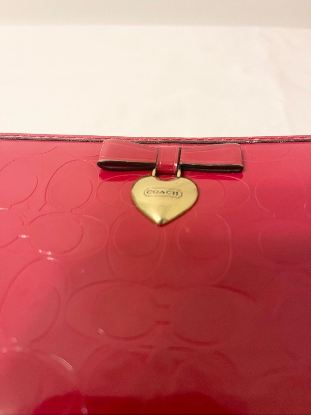 Coach Red Patent Leather Zip-Around Wallet with Bow and Heart Charm - Picture 14 of 15